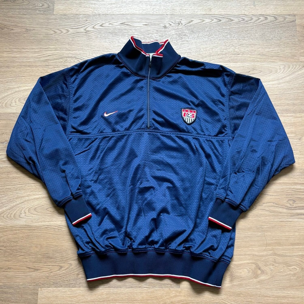Vtg Nike US Soccer Quarter Zip Jacket Mens L Navy Excellent Made in USA Mesh